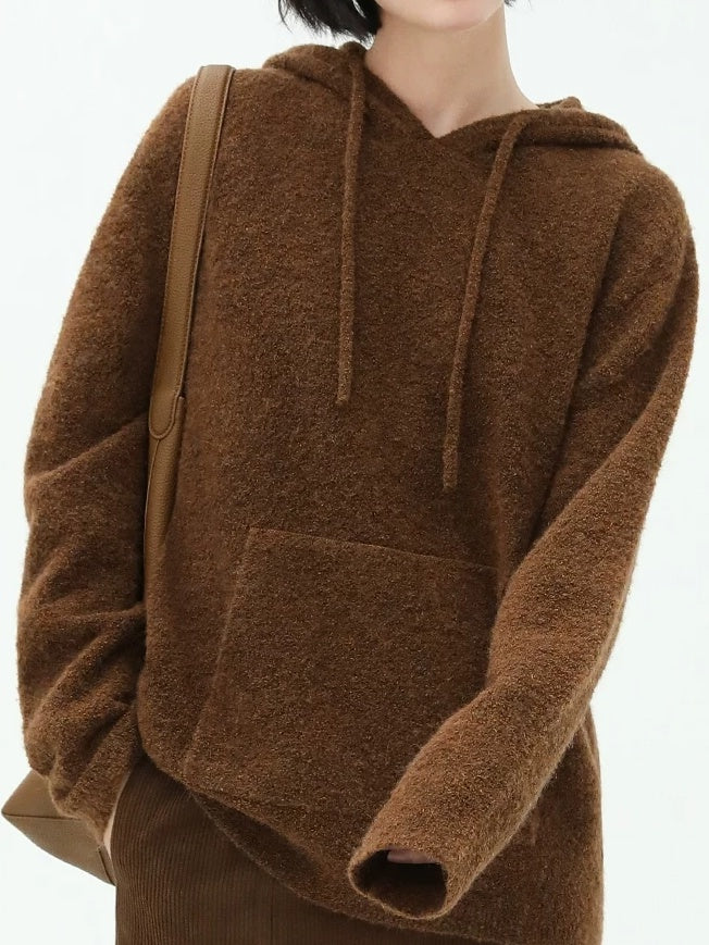 COCOBELLA Soft Warm Knit Casual Straight Fit Hooded Pocket Women Knit Pullover Sweater