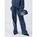 Soft Washed Cotton Wide Leg Elastic Waist Vintage Work Women Denim Blue Pants