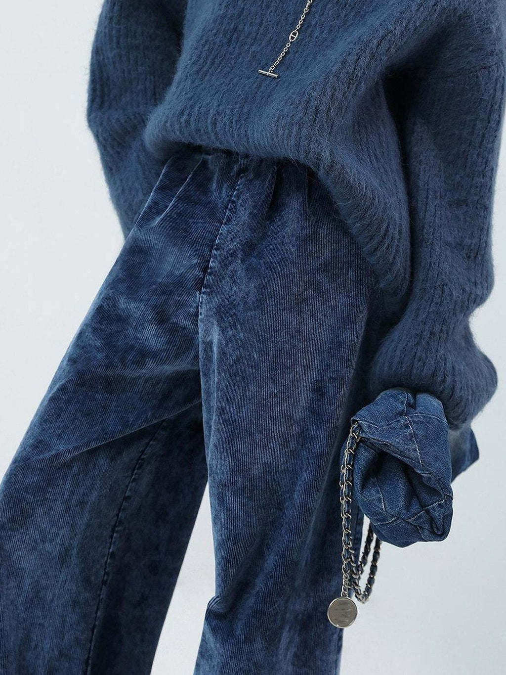 Soft Washed Cotton Wide Leg Elastic Waist Vintage Work Women Denim Blue Pants