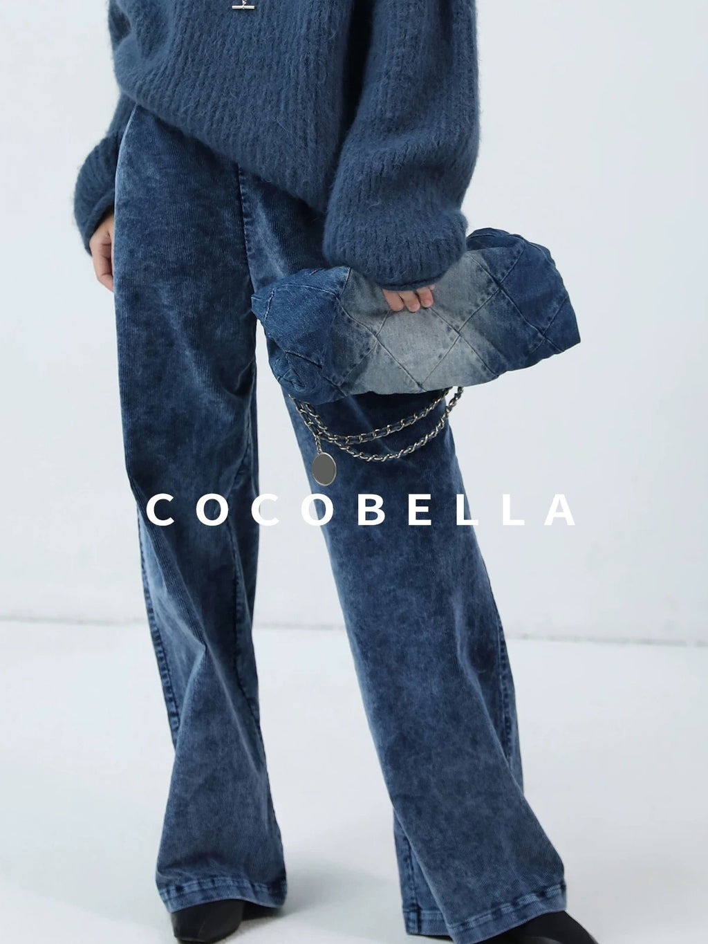 Soft Washed Cotton Wide Leg Elastic Waist Vintage Work Women Denim Blue Pants