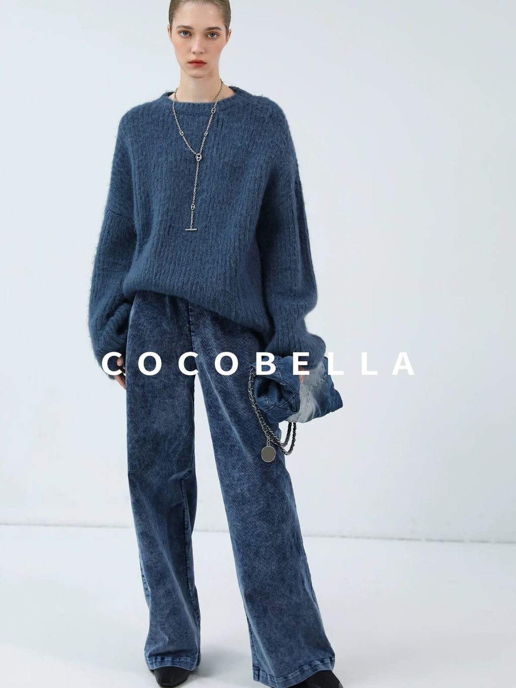 Soft Washed Cotton Wide Leg Elastic Waist Vintage Work Women Denim Blue Pants