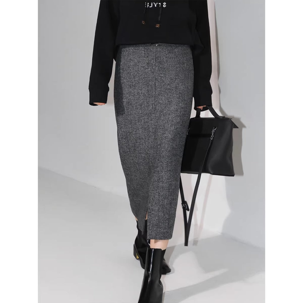 COCOBELLA_Soft_Wool_Blend_Belted_Slit_Herringbone_Ol_Straight_Office_Ladies_Skirts_MISSTT
