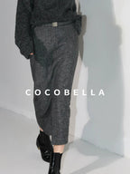 COCOBELLA Soft Wool Blend Belted Slit Herringbone Ol Straight Office Ladies Skirts