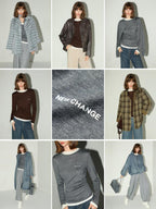 COCOBELLA Soft Wool Blend Colorblock Crewneck Straight Commuter Letter Long Sleeve Shirts