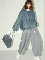COCOBELLA Soft Wool Blend Colorblock Crewneck Straight Commuter Letter Long Sleeve Shirts