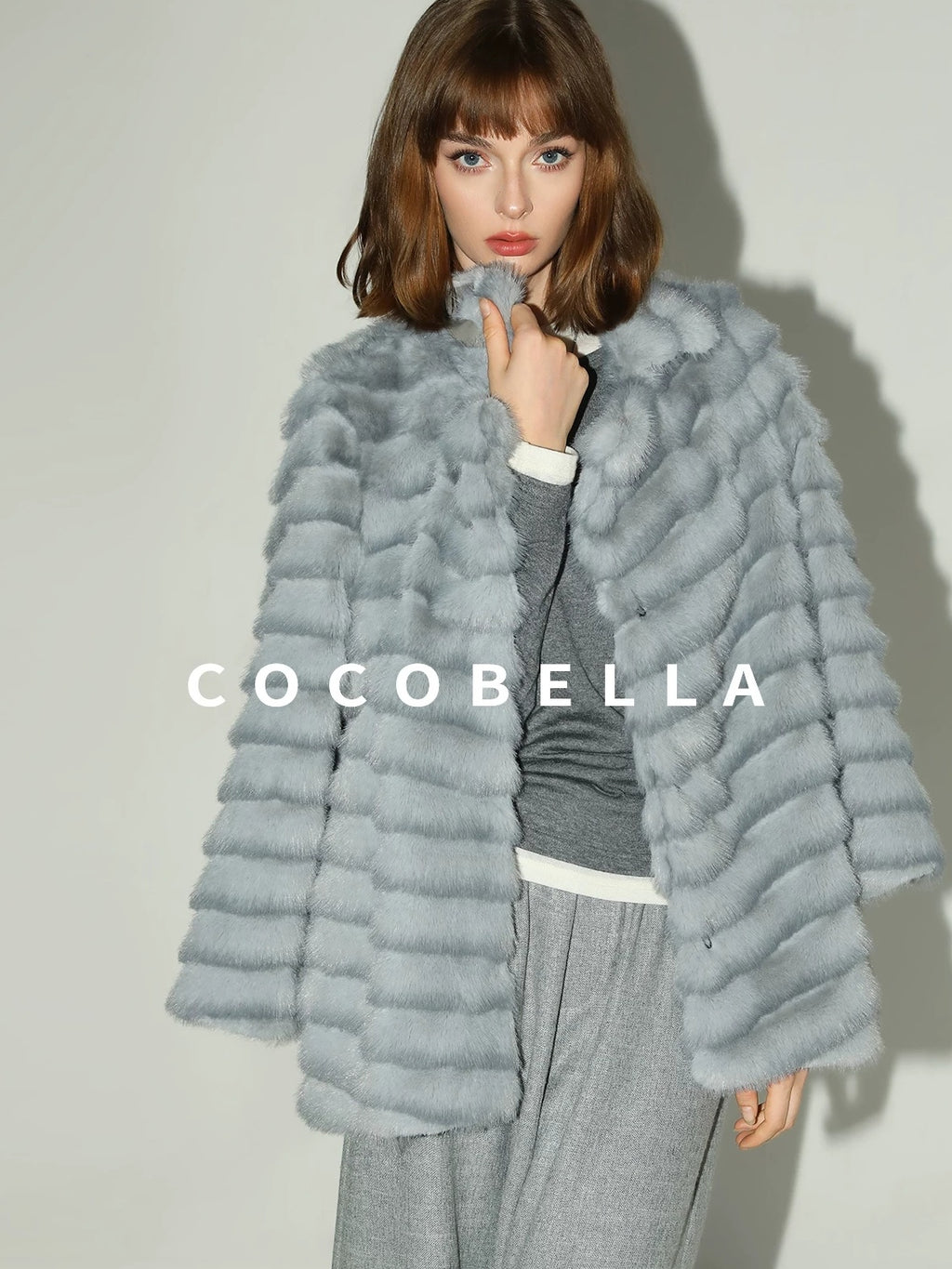 COCOBELLA Soft Wool Blend Colorblock Crewneck Straight Commuter Letter Long Sleeve Shirts