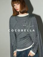 COCOBELLA Soft Wool Blend Colorblock Crewneck Straight Commuter Letter Long Sleeve Shirts