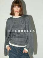 COCOBELLA Soft Wool Blend Colorblock Crewneck Straight Commuter Letter Long Sleeve Shirts