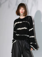 COCOBELLA Soft Wool Blend Loose Fit Boucle Inspired Textured Striped Knit Women Sweater