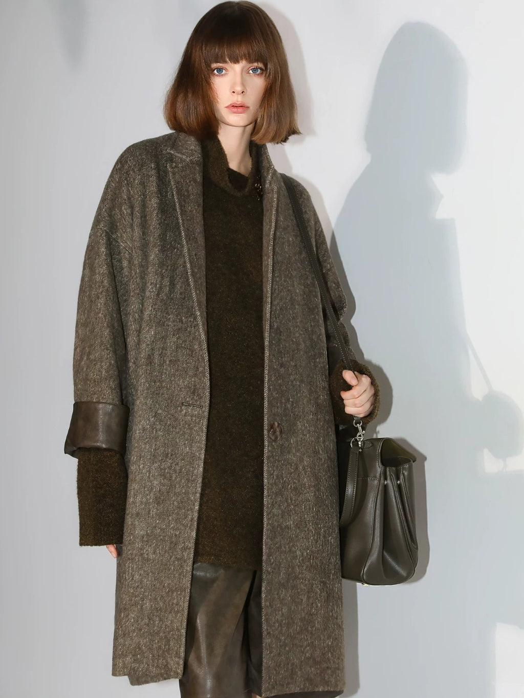 COCOBELLA Soft Wool Blend Straight Fit Single Button Patch Pocket Chic Workwear Coats