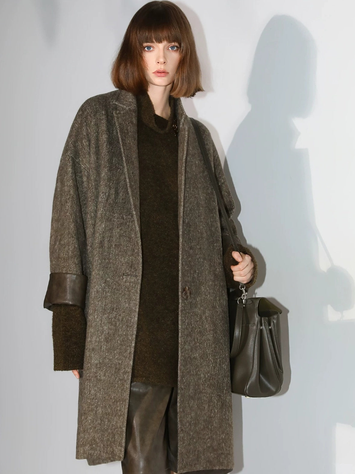 COCOBELLA Soft Wool Blend Straight Fit Single Button Patch Pocket Chic Workwear Coats