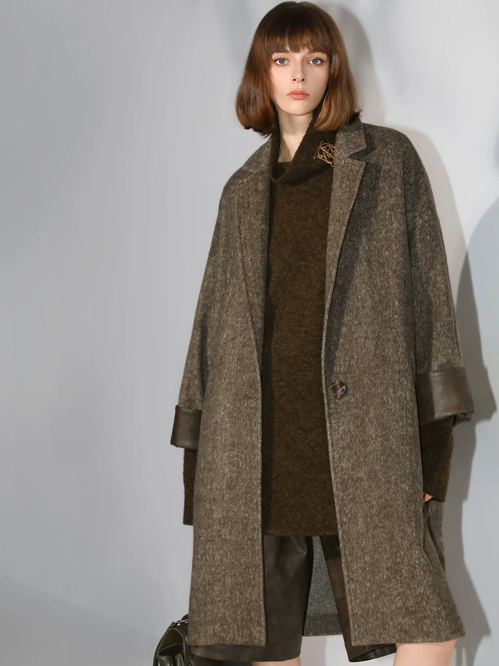 COCOBELLA Soft Wool Blend Straight Fit Single Button Patch Pocket Chic Workwear Coats
