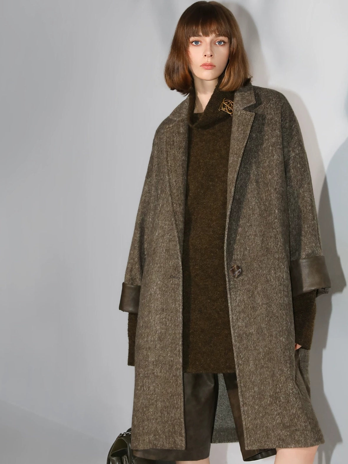 COCOBELLA Soft Wool Blend Straight Fit Single Button Patch Pocket Chic Workwear Coats