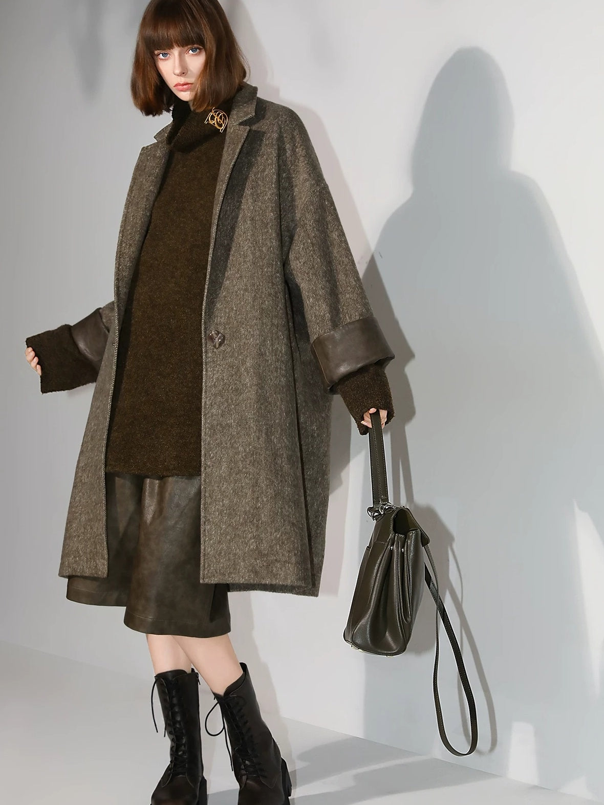 COCOBELLA Soft Wool Blend Straight Fit Single Button Patch Pocket Chic Workwear Coats