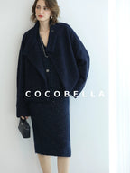 COCOBELLA Sparkle Button Loose Fit Commuter Cardigan Womens Navy Lurex Sequin Sweater