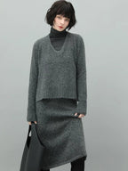 COCOBELLA Sparkle Knit Pencil High Waist Back Slit Office Lady Midi Skirts