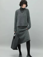COCOBELLA Sparkle Knit Pencil High Waist Back Slit Office Lady Midi Skirts