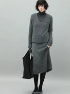 COCOBELLA Sparkle Knit Pencil High Waist Back Slit Office Lady Midi Skirts