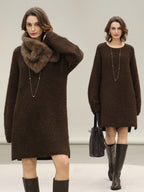 COCOBELLA Sparkle Knit Relaxed H Fit Loose Waist Long Sleeve Work Casual Dresses