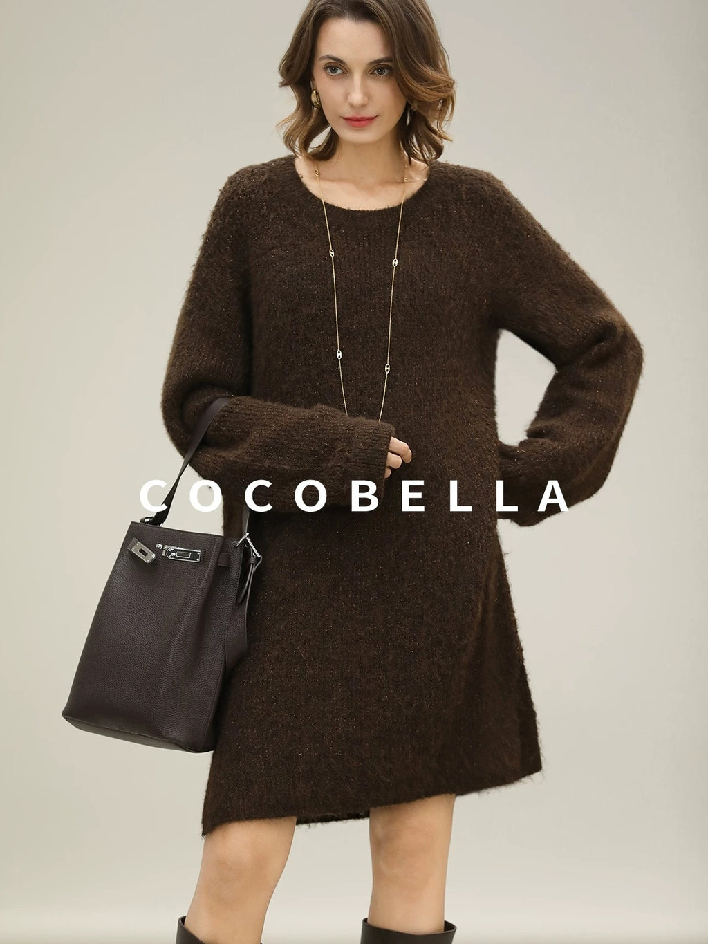 COCOBELLA Sparkle Knit Relaxed H Fit Loose Waist Long Sleeve Work Casual Dresses