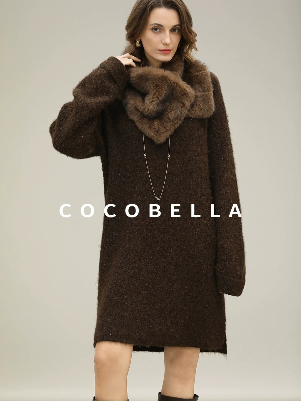 COCOBELLA Sparkle Knit Relaxed H Fit Loose Waist Long Sleeve Work Casual Dresses