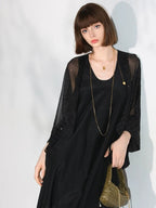 COCOBELLA Sparkling Rhinestone Tie French Loose V Neck Lantern Sleeves Knit Sweater