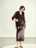 COCOBELLA Sparkling Sequin Mid Waist Elegant Office Wrap Straight H Line Polyester Skirts