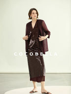 COCOBELLA Sparkling Sequin Mid Waist Elegant Office Wrap Straight H Line Polyester Skirts