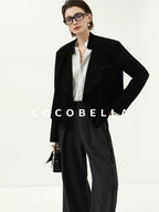 COCOBELLA Streamlined Office Straight Cut Topstitched Detachable Cuffs Women Black Blazers