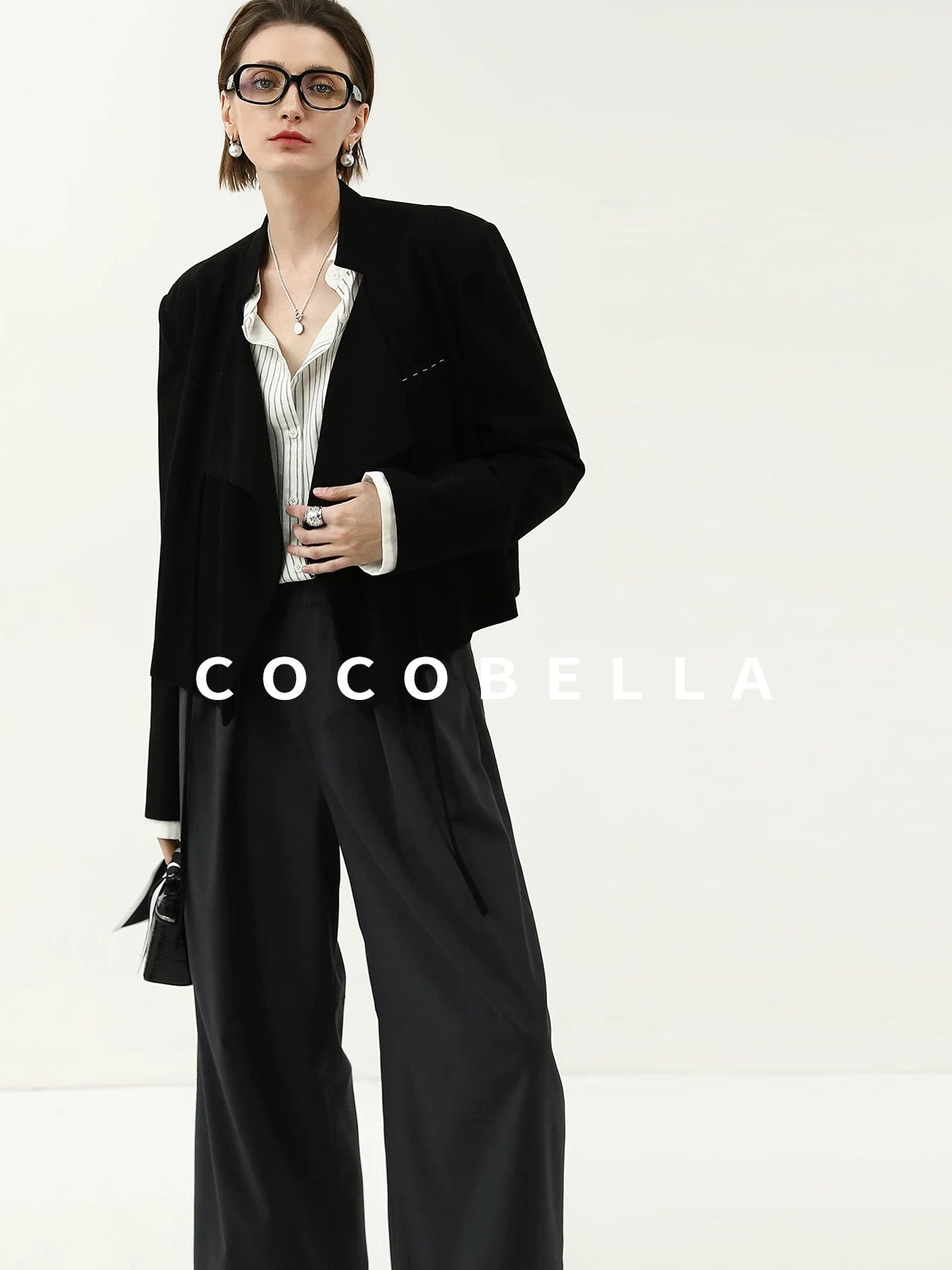 COCOBELLA Streamlined Office Straight Cut Topstitched Detachable Cuffs Women Black Blazers