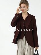 COCOBELLA Stretch Polyester Blend V Neck Short Single Button Commuter Tailored Casual Vest