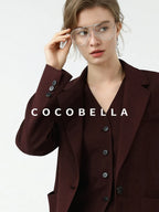 COCOBELLA Stretch Polyester Blend V Neck Short Single Button Commuter Tailored Casual Vest