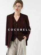 COCOBELLA Stretch Polyester Blend V Neck Short Single Button Commuter Tailored Casual Vest