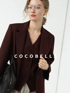 COCOBELLA Stretch Polyester Blend V Neck Short Single Button Commuter Tailored Casual Vest