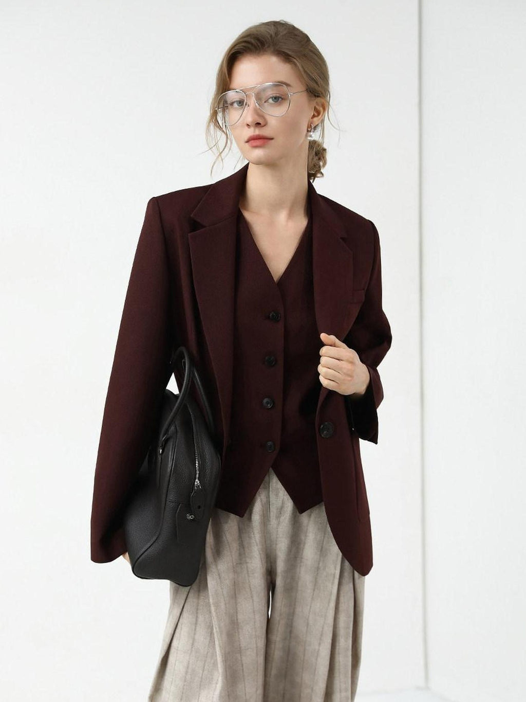 COCOBELLA Stretch Polyester Blend V Neck Short Single Button Commuter Tailored Casual Vest