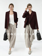 COCOBELLA Stretch Polyester Single Button Straight Cut Office Work Women Solid Red Blazers