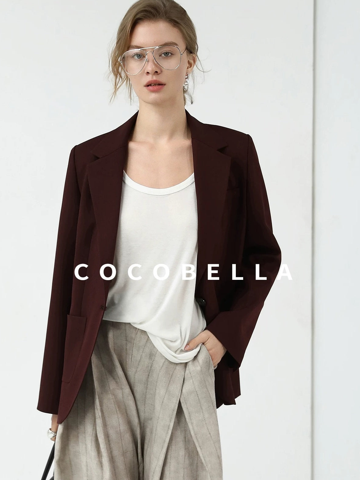 COCOBELLA Stretch Polyester Single Button Straight Cut Office Work Women Solid Red Blazers