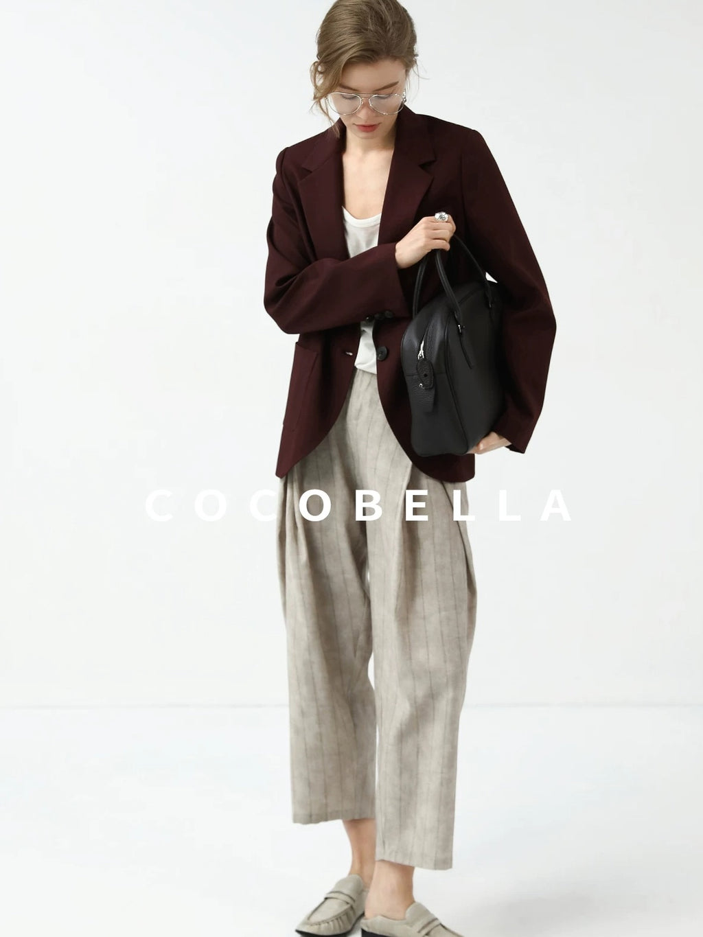 COCOBELLA Stretch Polyester Single Button Straight Cut Office Work Women Solid Red Blazers