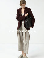 COCOBELLA Stretch Polyester Single Button Straight Cut Office Work Women Solid Red Blazers