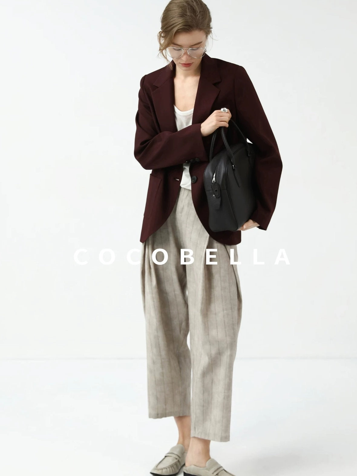 COCOBELLA Stretch Polyester Single Button Straight Cut Office Work Women Solid Red Blazers