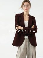 COCOBELLA Stretch Polyester Single Button Straight Cut Office Work Women Solid Red Blazers