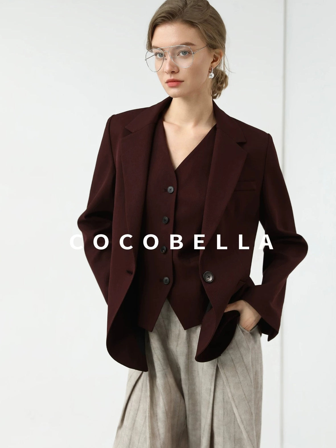 COCOBELLA Stretch Polyester Single Button Straight Cut Office Work Women Solid Red Blazers