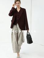 COCOBELLA Stretch Polyester Single Button Straight Cut Office Work Women Solid Red Blazers