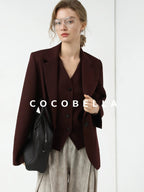 COCOBELLA Stretch Polyester Single Button Straight Cut Office Work Women Solid Red Blazers