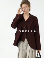COCOBELLA Stretch Polyester Single Button Straight Cut Office Work Women Solid Red Blazers