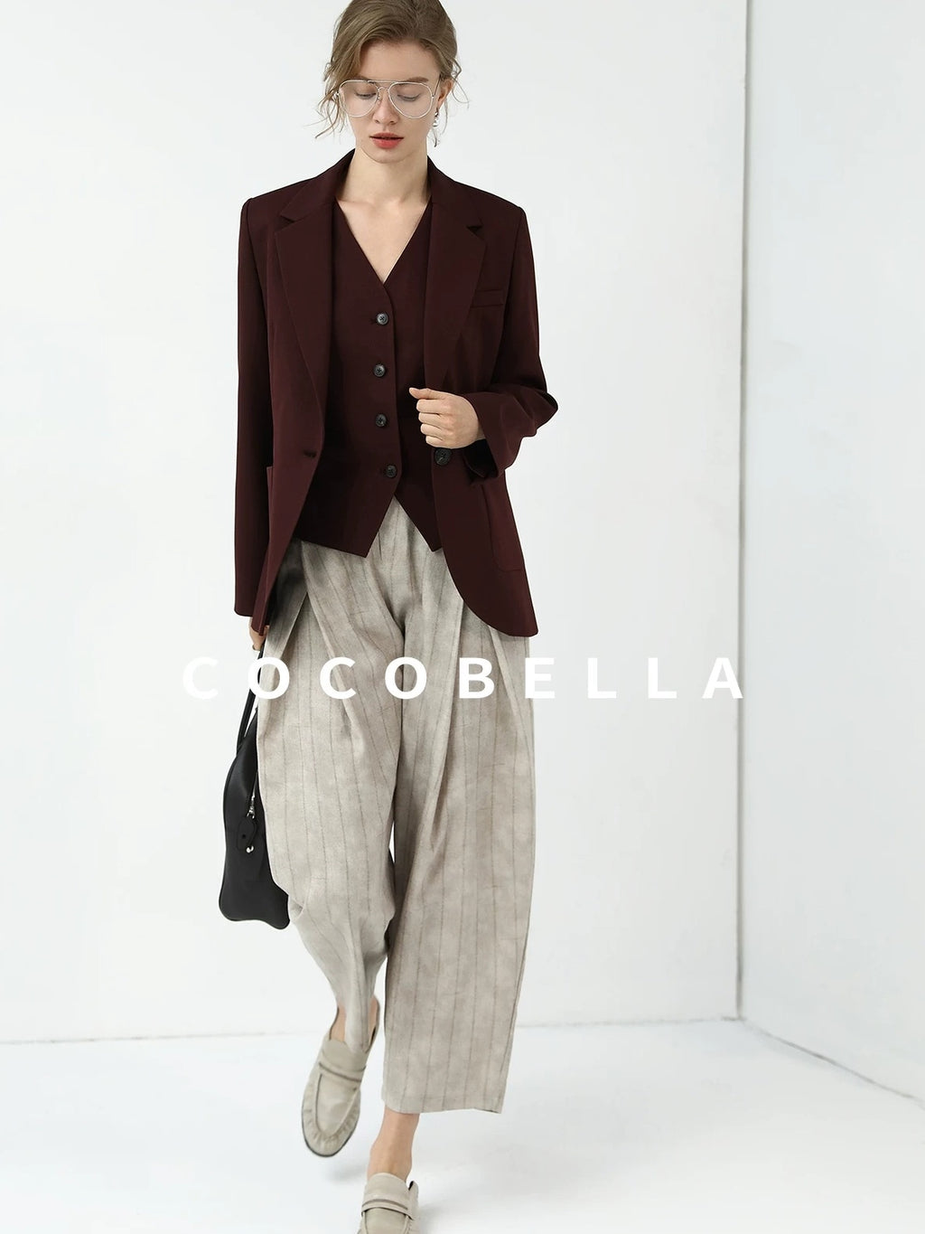 COCOBELLA Stretch Polyester Single Button Straight Cut Office Work Women Solid Red Blazers