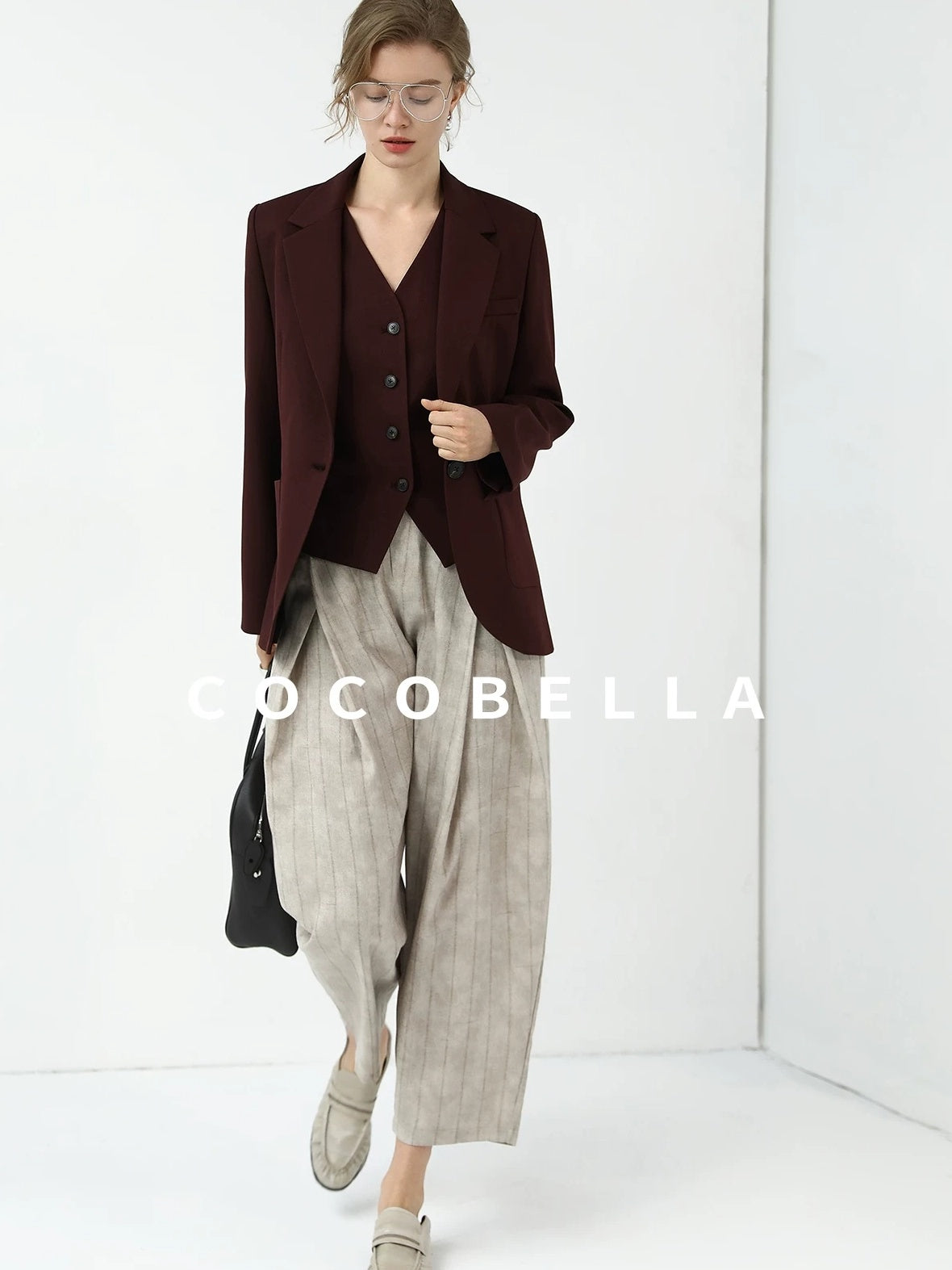 COCOBELLA Stretch Polyester Single Button Straight Cut Office Work Women Solid Red Blazers