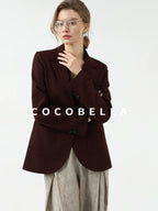 COCOBELLA Stretch Polyester Single Button Straight Cut Office Work Women Solid Red Blazers
