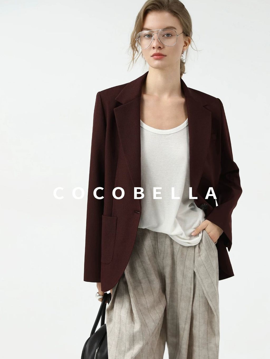 COCOBELLA Stretch Polyester Single Button Straight Cut Office Work Women Solid Red Blazers