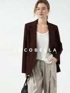 COCOBELLA Stretch Polyester Single Button Straight Cut Office Work Women Solid Red Blazers